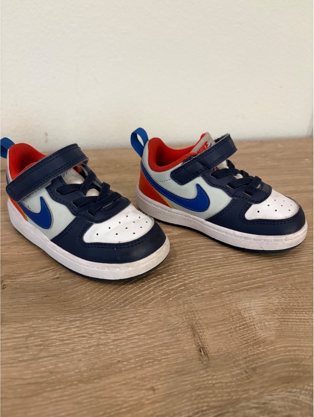 Nike Court Borough Toddler Kids Sneakers White Navy Blue Orange Size 7c